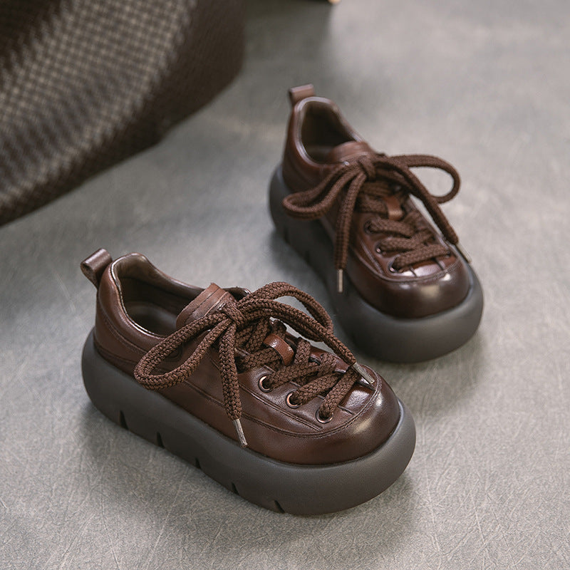 Women's Retro Height Increasing Inside Outside Cowhide Men's Shoes