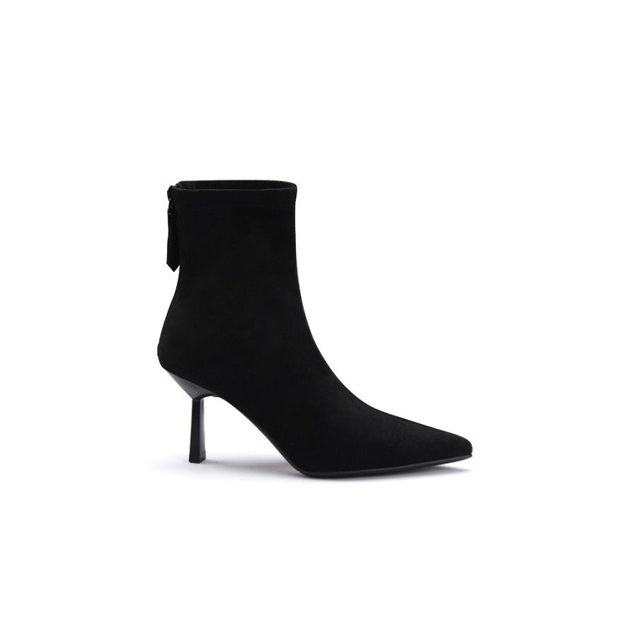 Women's Mom High Pointed Toe Stiletto Zipper Short Women's Leather Boots