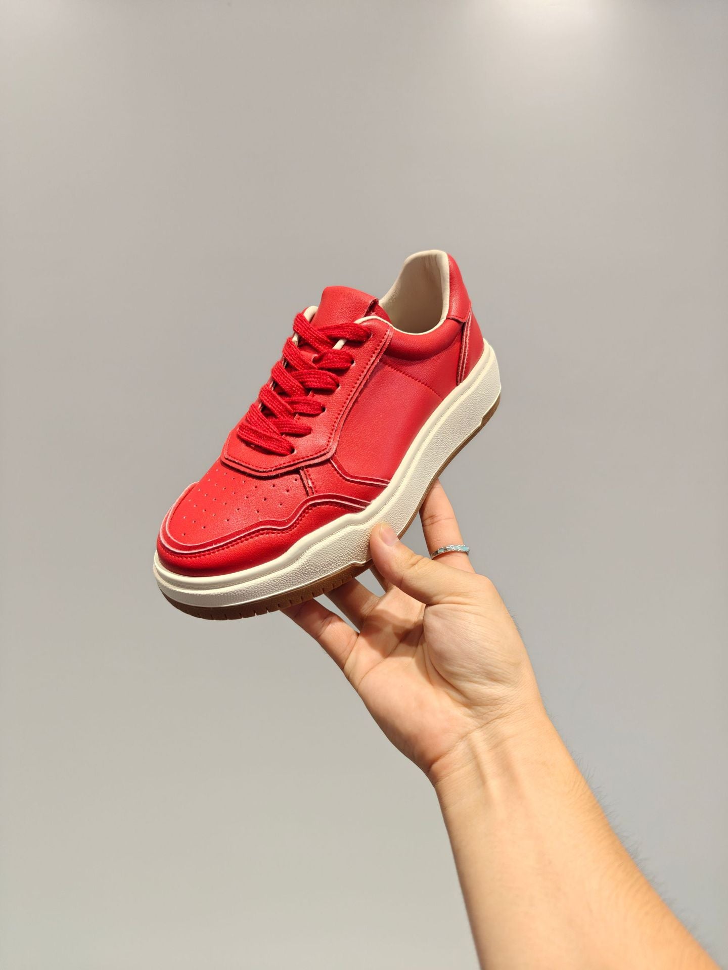 Women's Cowhide Trendy Autumn Thick-soled Wild White Women's Board Shoes