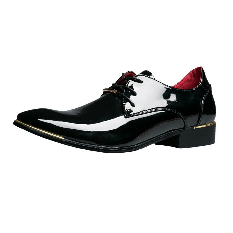 Men's Green Korean Style Bright Surface Pointed Height Leather Shoes