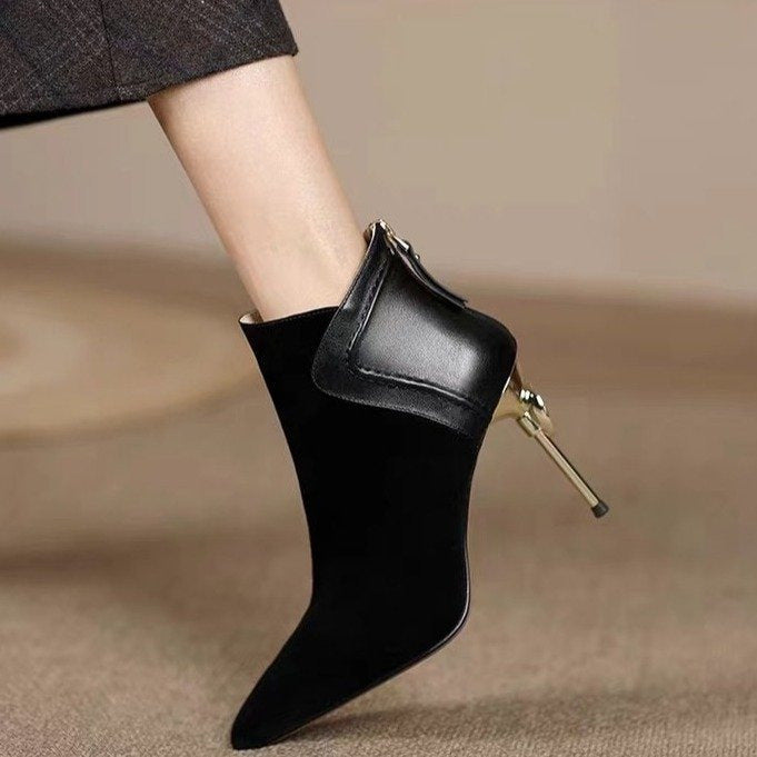 Women's Stiletto Ankle Classy High Short Frosted Women's Leather Boots