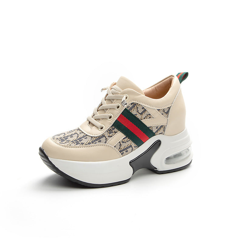 Women's Hidden White Breathable Small Platform Dad Casual Shoes