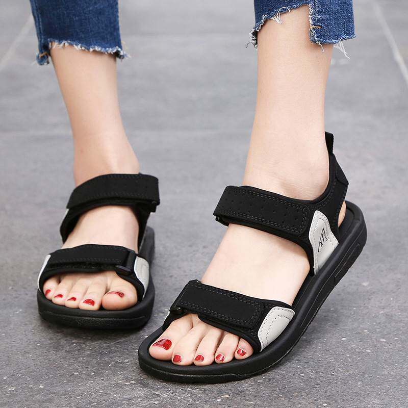 Women's Moms Summer Soft Bottom Flat Grandma Vietnam Large Size Velcro High Heeled Sandals