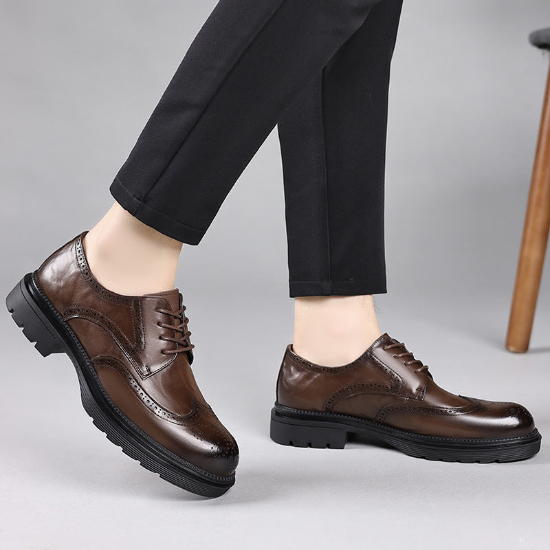 Men's Genuine Formal Brogue High-grade British Style Platform First Men's Business Leather Shoes
