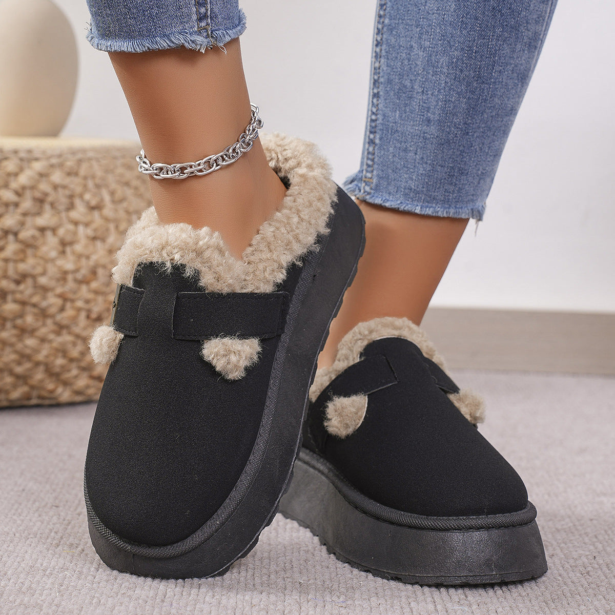Women's Fashion Platform Plush Buckle Thermal Cotton Women's Shoes