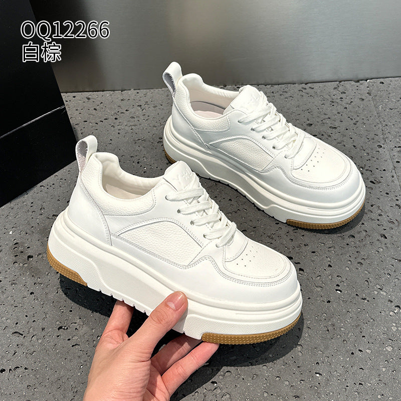 Women's Thick-soled White Spring Versatile Breathable Preppy Style Sneakers