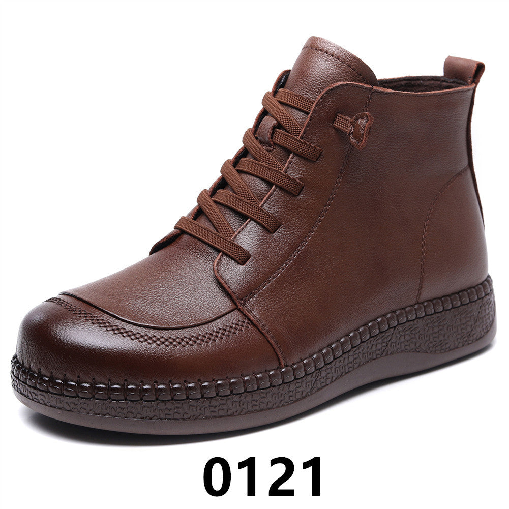 Women's Popular Winter Flat Western Style Middle Length Cotton Tube Real Boots