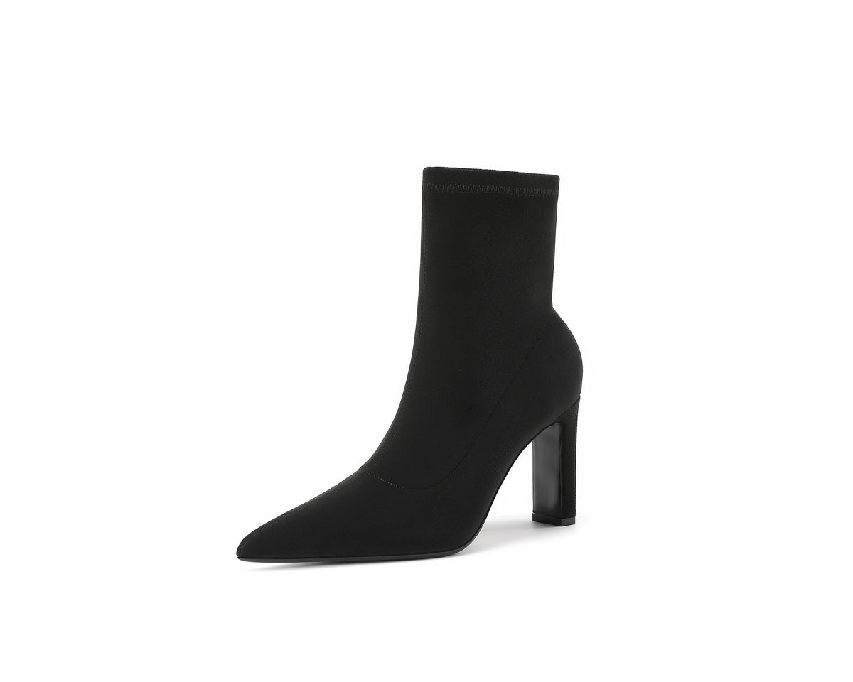 Women's Short Black Khaki Suede Socks Chunky Women's Leather Boots
