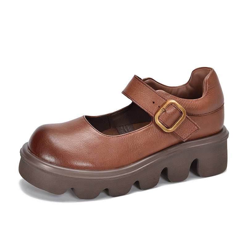 Shallow Mouth Cowhide Platform Female Round Toe Casual Shoes