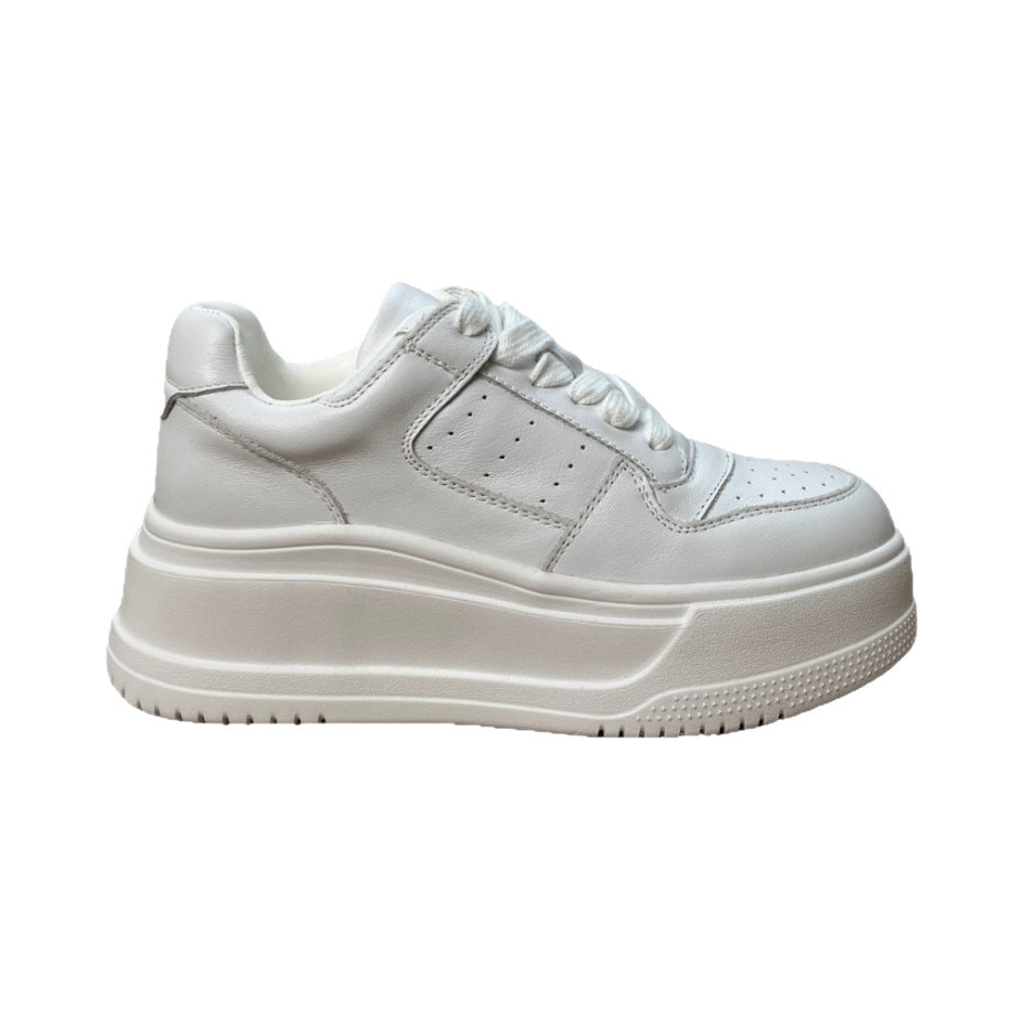 Women's Autumn First Layer Cowhide White Raise The Women's Casual Shoes
