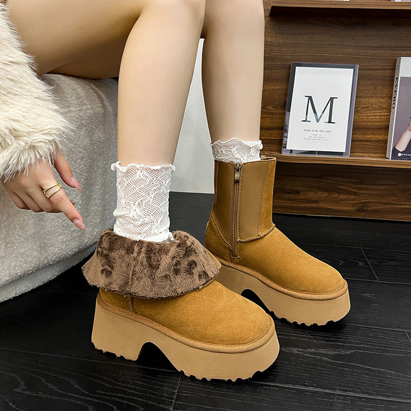 Wool Thick Bottom Female Winter Side Snow Boots