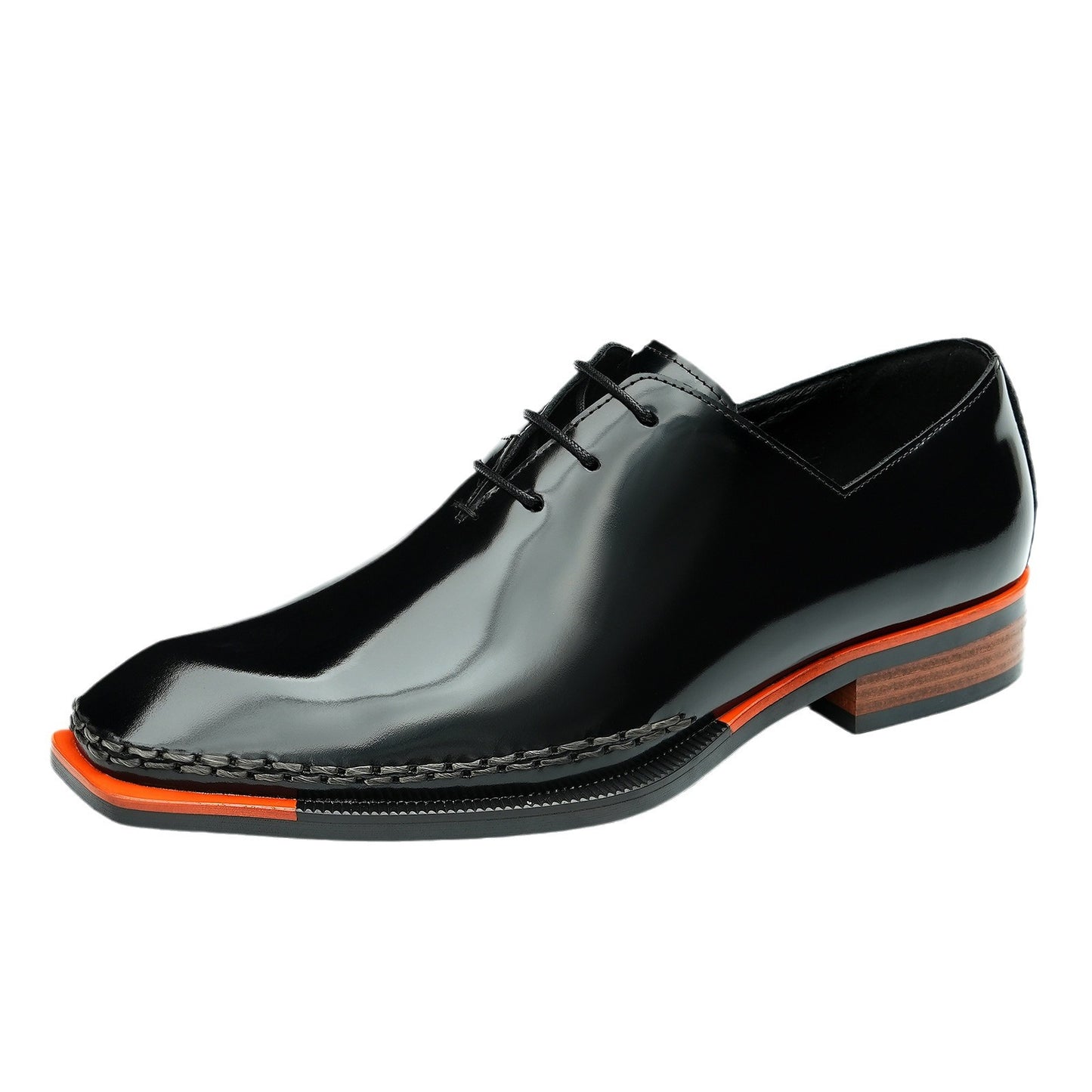 Men's Square Toe British Glossy High-grade Patent Leather Shoes