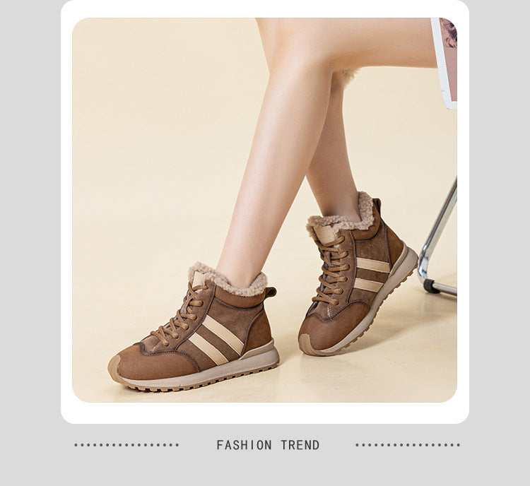 Women's Cowhide German Training Autumn Genuine Retro Lace Up Increased Women's Cotton Shoes