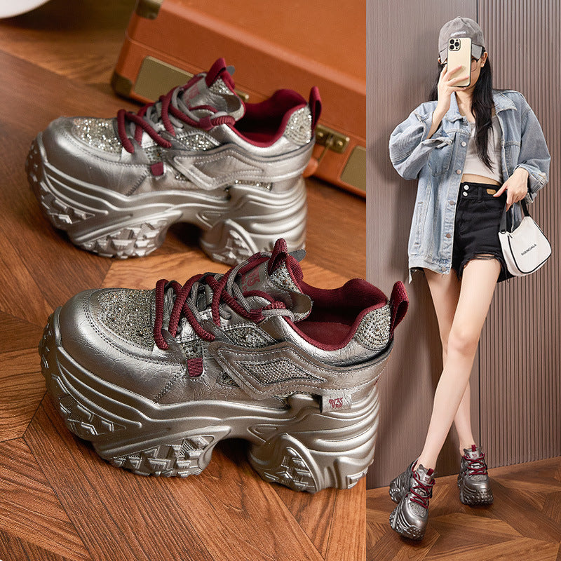 Women's Platform Dad Rhinestone Warm Height Increasing Insole Sneakers