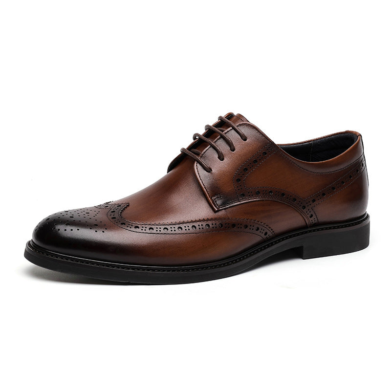 Men's Genuine Cattlehide Surface Carved Business Formal Leather Shoes