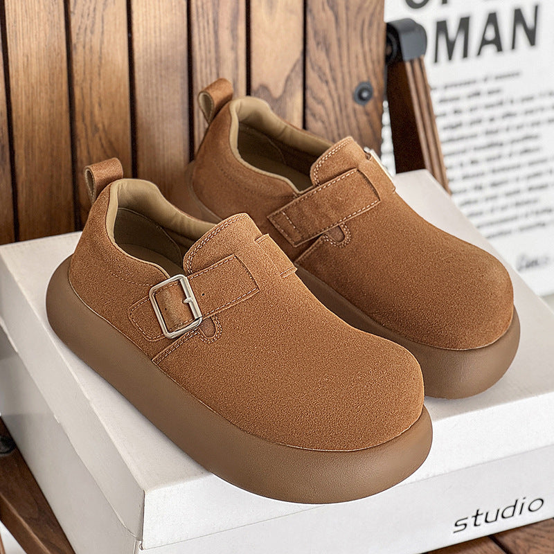Men's Spring Round Toe Buckle Platform Couple Fashion Men's Shoes