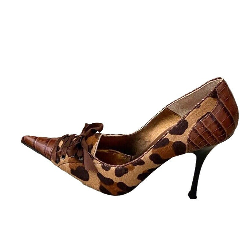 Women's Pointed Stiletto High Niche Leopard Print Heels
