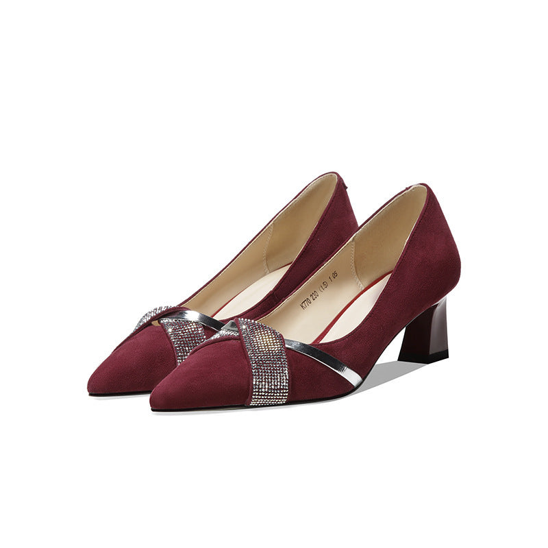 Women's Pointed Temperament High Comfortable Slip-on Cowhide Women's Fashion Shoes
