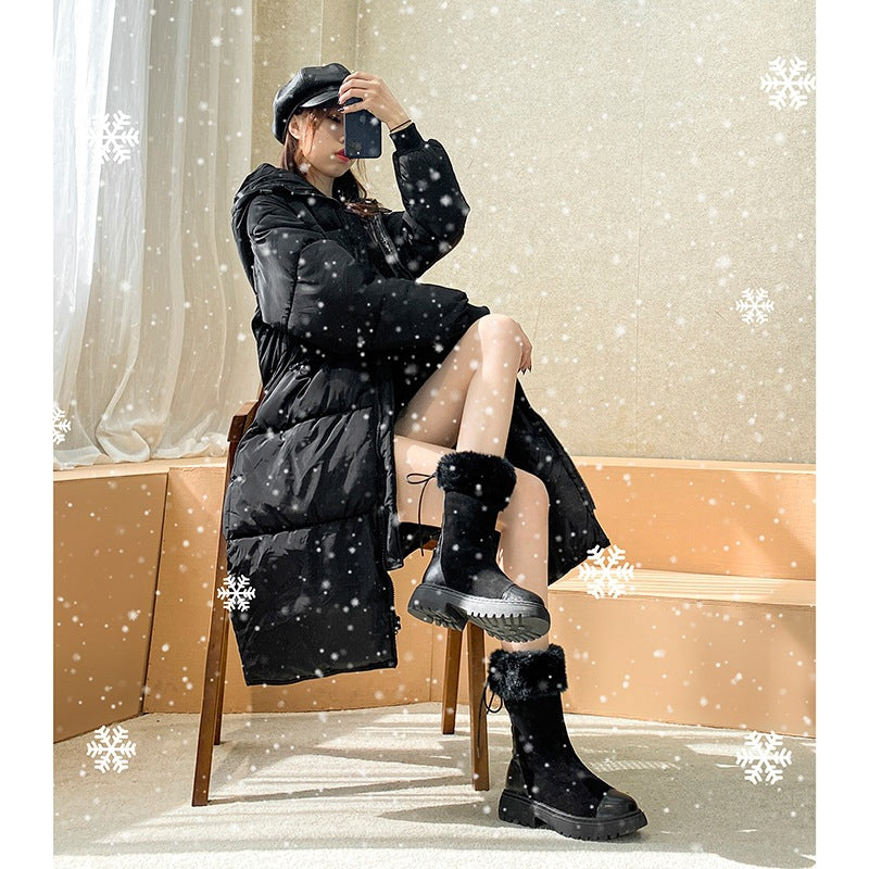 Women's Platform Winter Fur Martin Thickened Middle Snow Boots