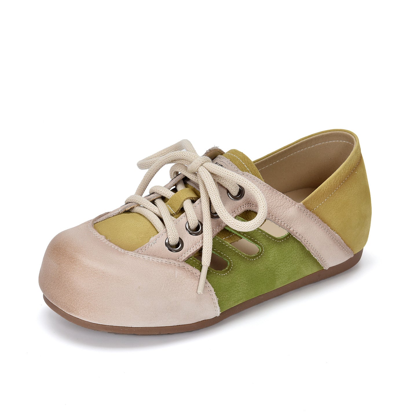 Women's Ugly Cute Color Matching Hollow Out Genuine Leather Shoes