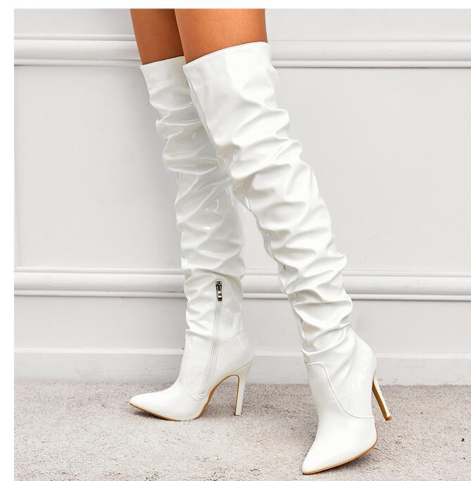 Stretch Autumn Patent Thigh Black Zipper Boots