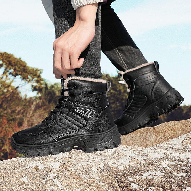 Men's Outdoor Plus Fluff Thickened Warm Black Snow Boots