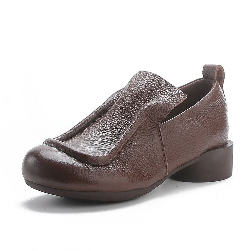 Women's Color Artistic Round Head Chunky Slip-on Heels