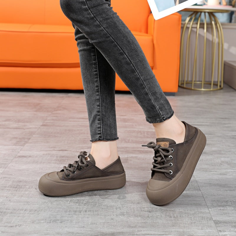 Spring Big Head First Layer Cowhide Casual Shoes