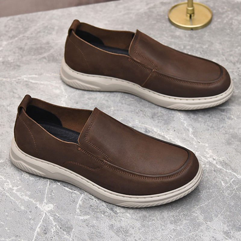 Men's Single Layer Genuine Business First Cowhide Slip-on Flat Breathable Leather Shoes