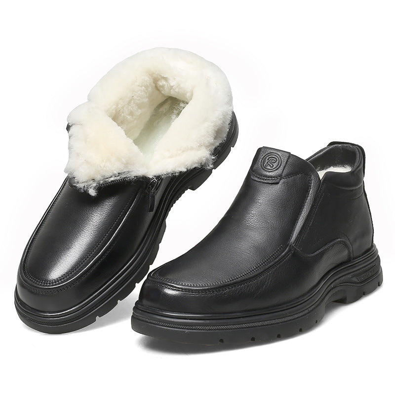 Men's Fur Slip-on Genuine Wool Fleece-lined Thick First Layer Snow Boots