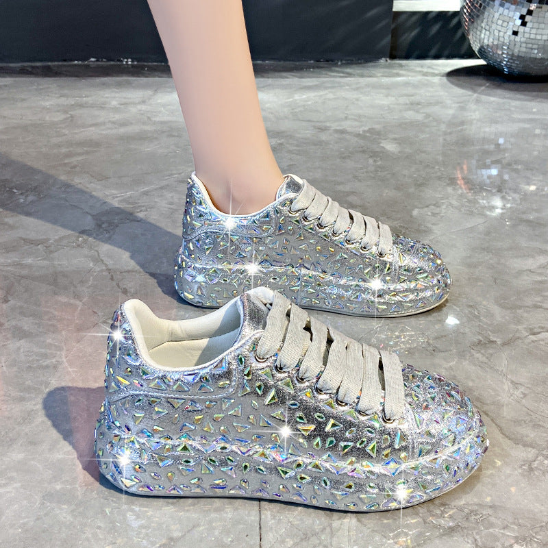 Women's Full Diamond Platform Dad Fashionable Slimming Rhinestone Skate Women's Sports Shoes