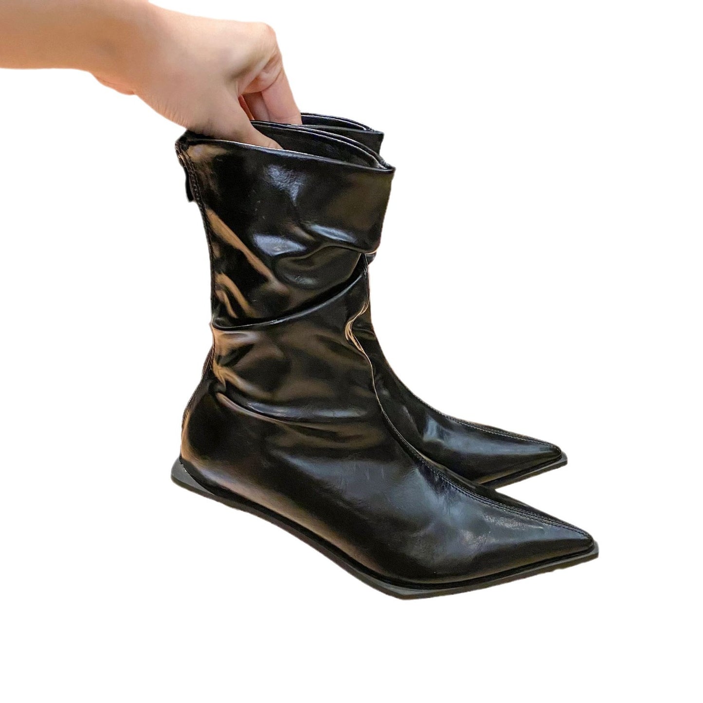 Women's Korean Patent Winter Thin Pointed Toe Fashion Low Boots