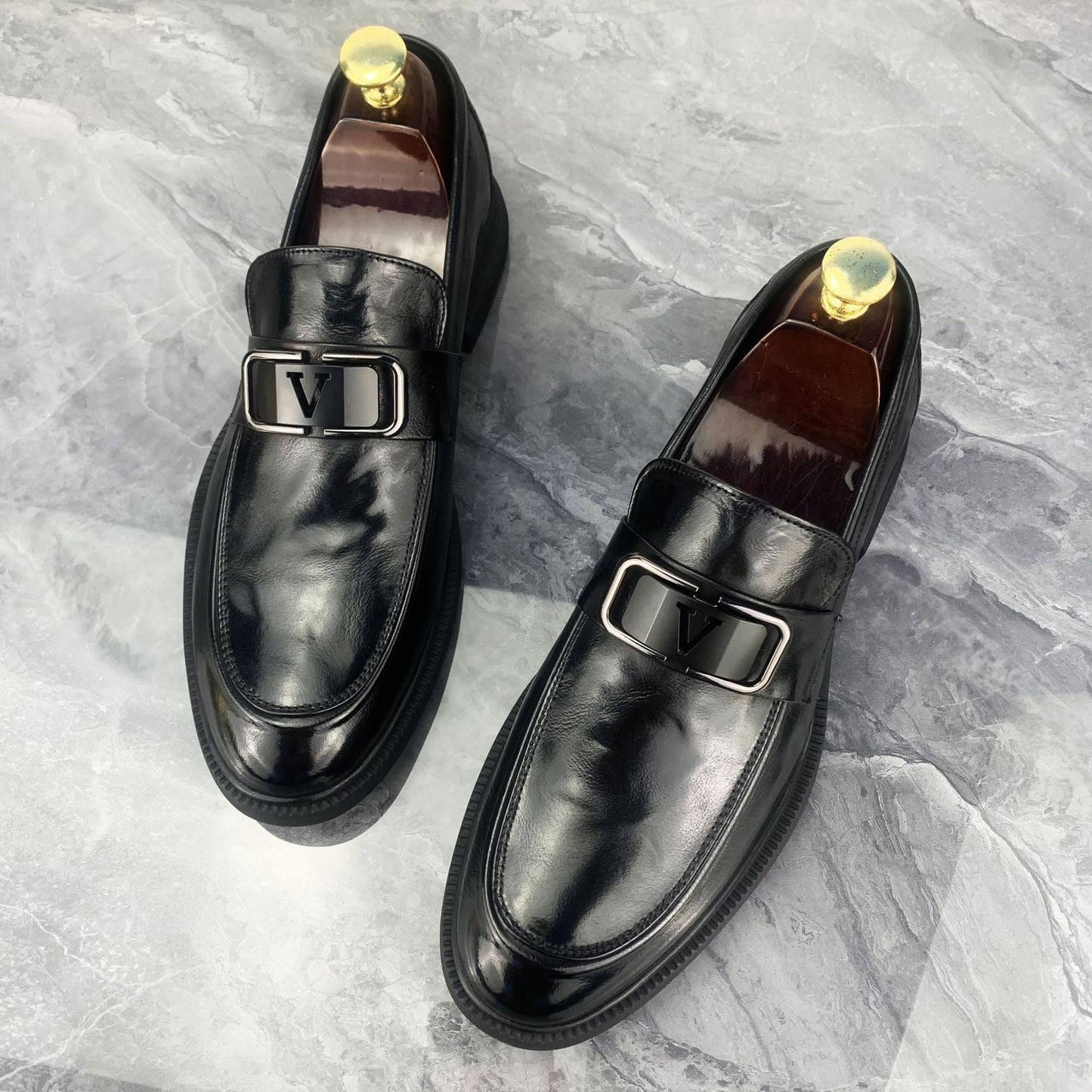 Men's Layer Cowhide Fashion British Slip-on Business Formal Leather Shoes