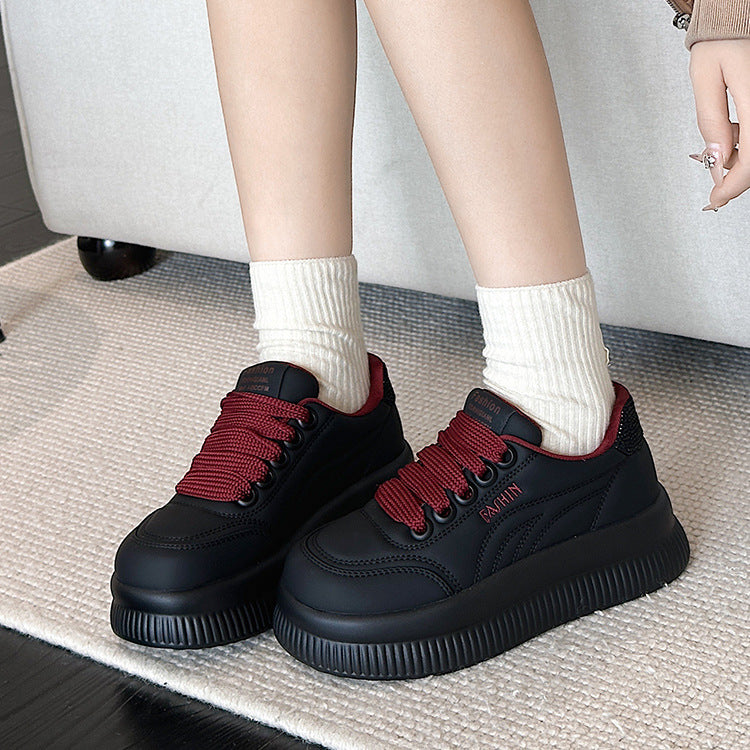 Women's Rhinestone Bread Fleece-lined Soft Thick-soled White Sneakers