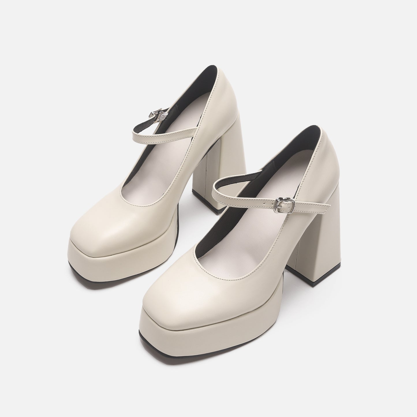 Women's Chunky Mary Jane High Single-layer Bridesmaid Leather Shoes