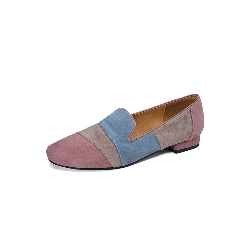 Women's Genuine Matte Color Matching Slip-on Suede Soft Bottom Women's Fashion Shoes