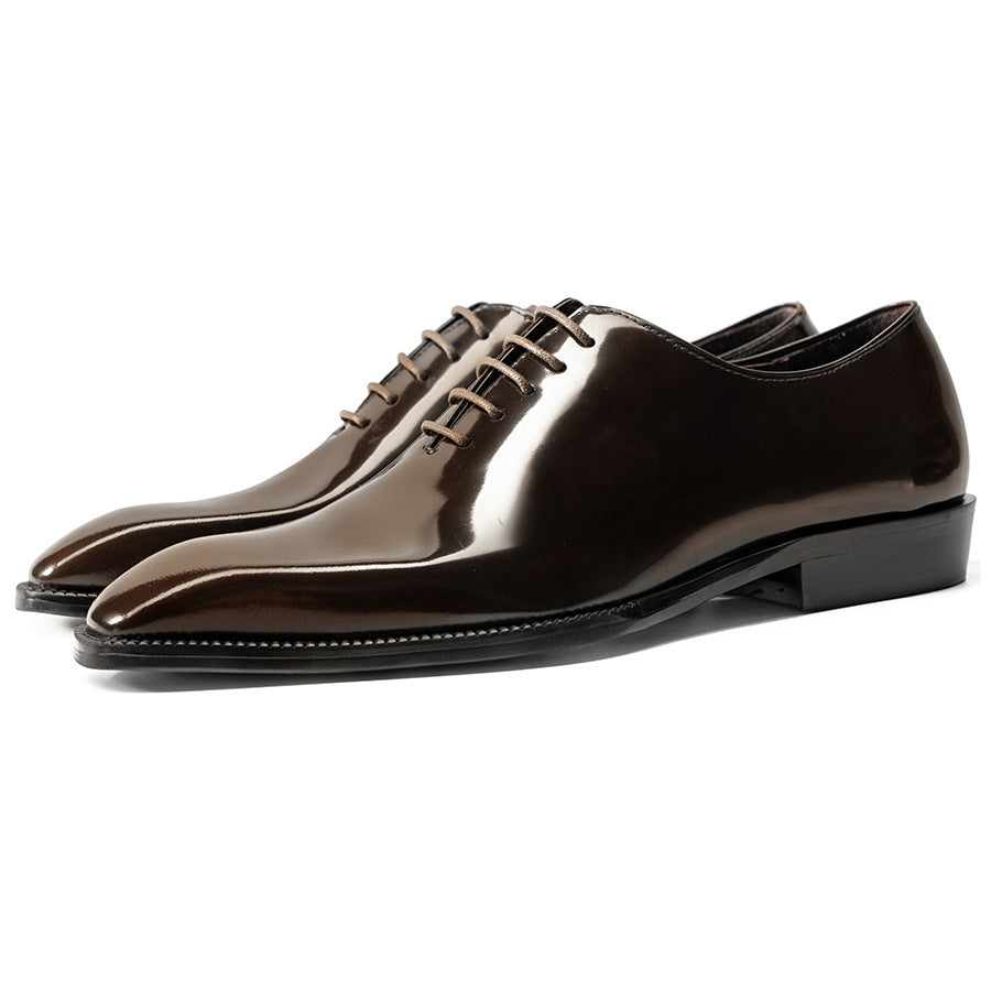 Slit Beads Cowhide Oxford Genuine Formal Wear Leather Shoes