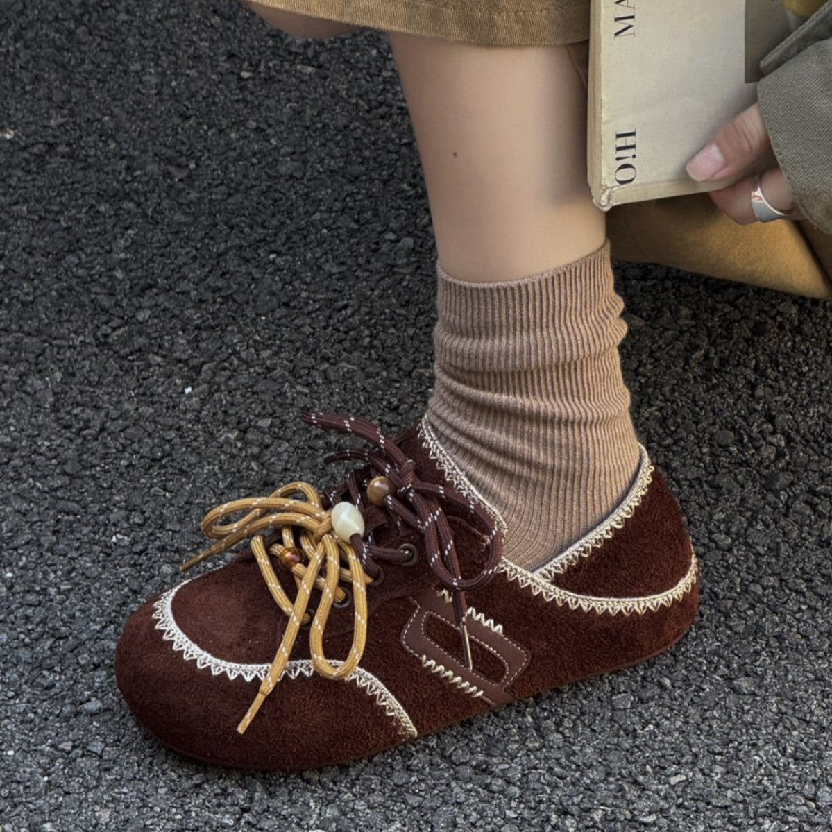 Women's Cow Suede Rubber Sole Pumps Autumn Retro Women's Fashion Shoes