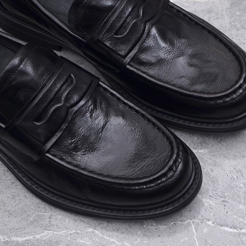 Men's Formal Wear Grip Pattern First Layer Leather Shoes