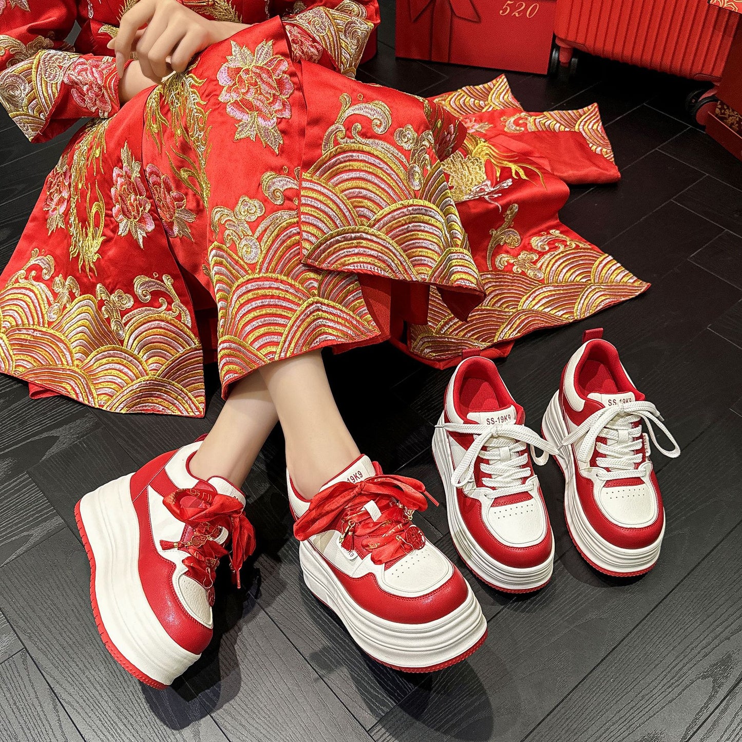 Red Wedding Bridal Platform Height Increasing Heels