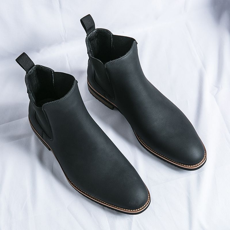 Men's Style Pointed Toe Platform Height Increasing Leather Shoes