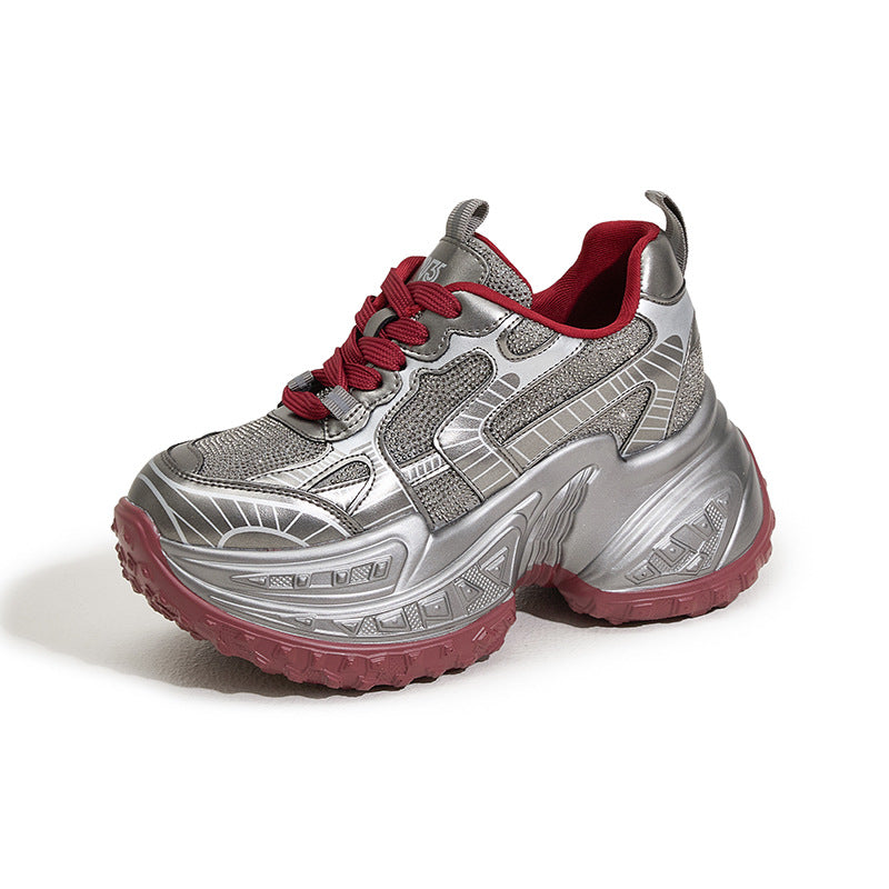 Women's Platform Dad Fashionable Red Height Increasing Sneakers
