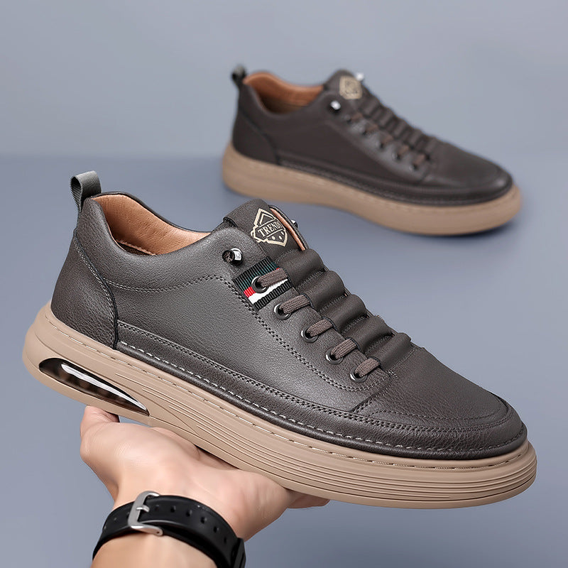 Men's Cowhide Trendy Thick Bottom Breathable Sports Sneakers