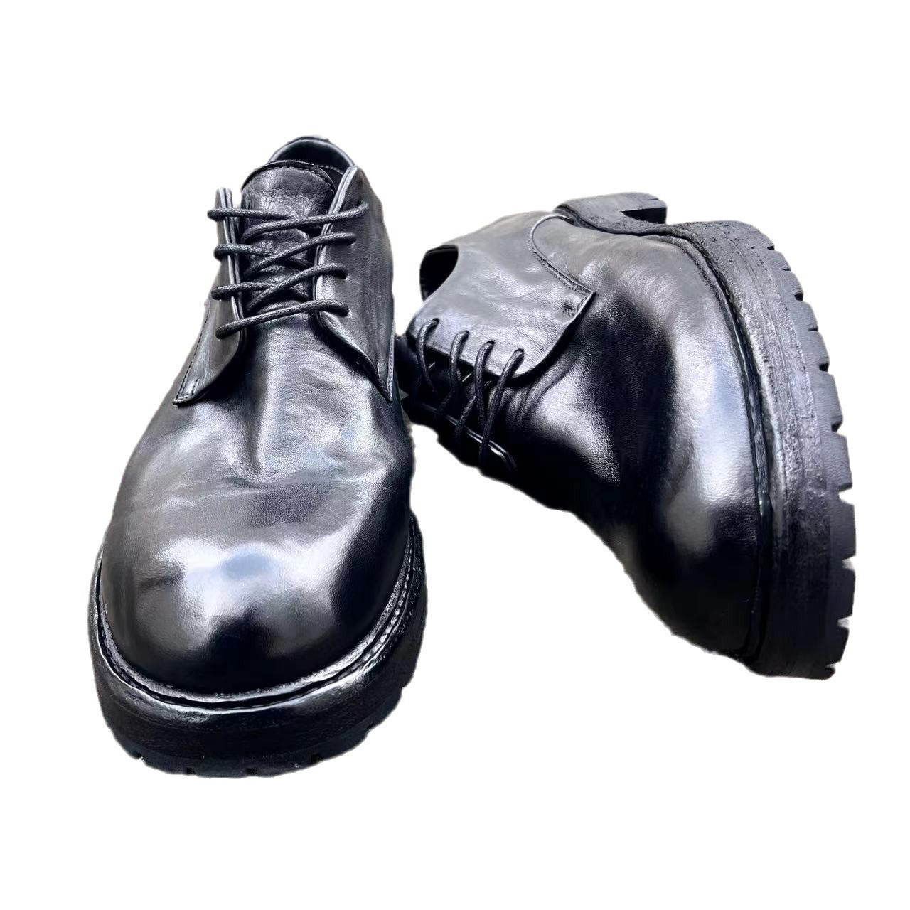 Men's Washed Horse Retro Big Head Derby Leather Shoes