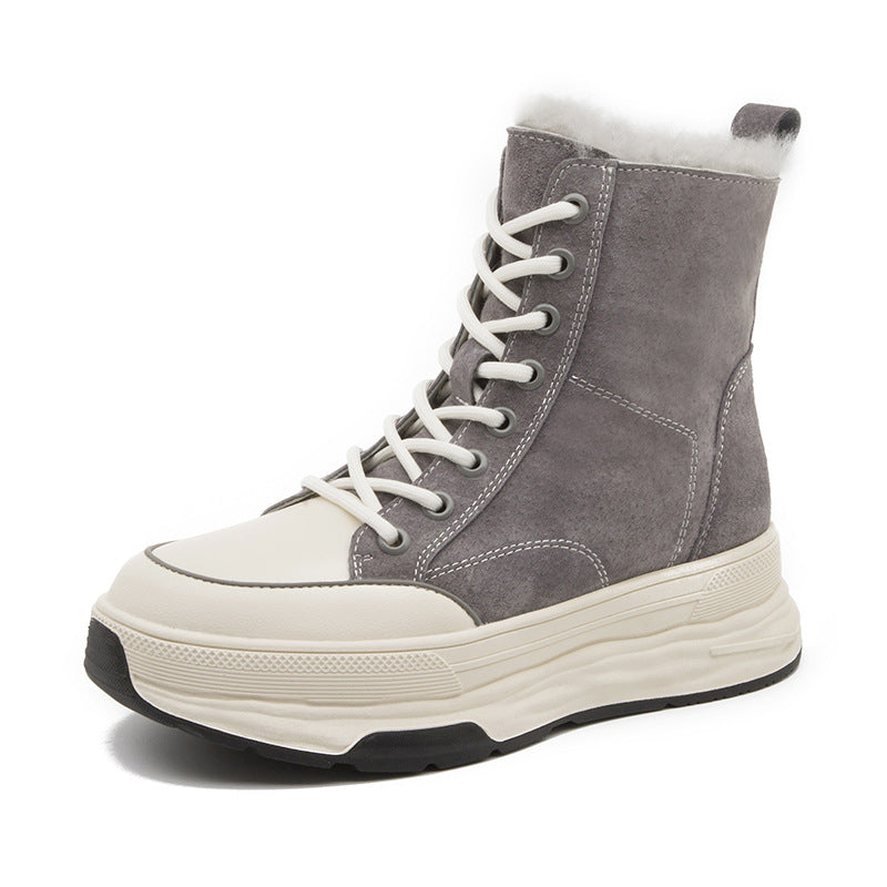Women's Fur Integrated Fleece-lined Warm Slugged Bottom Northeast Snow Boots