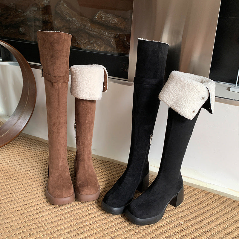 Veet Lining Knight Button Thick High Skinny Over Boots