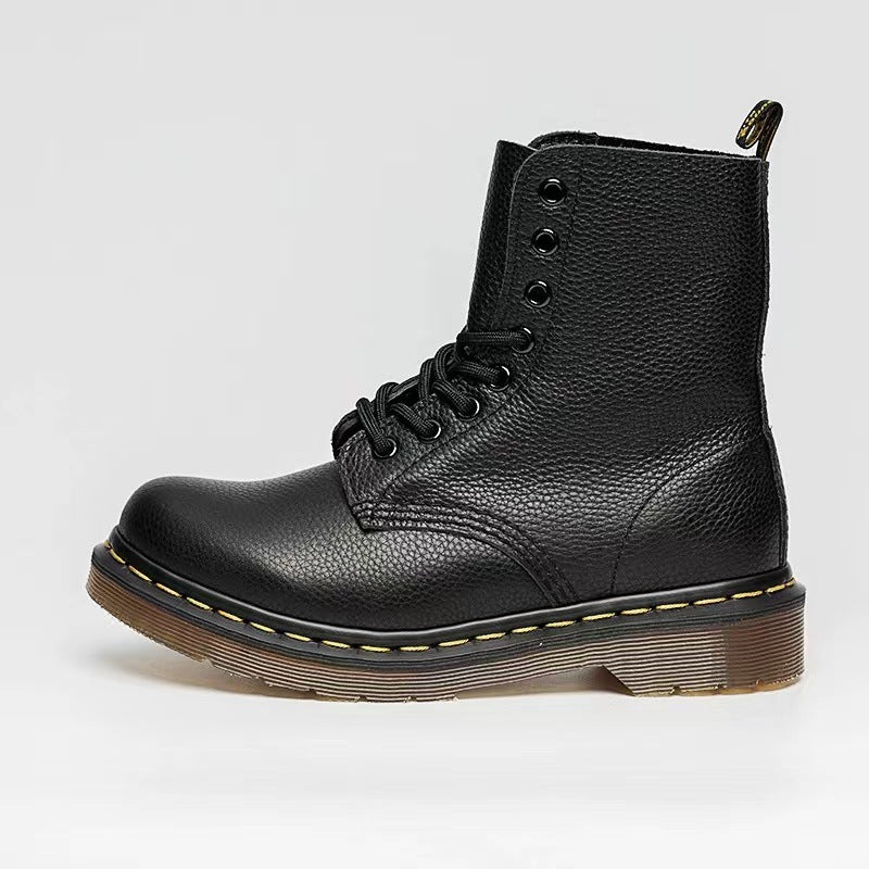 Women's & Men's Cowhide Martin Lychee Pattern Round Head Boots