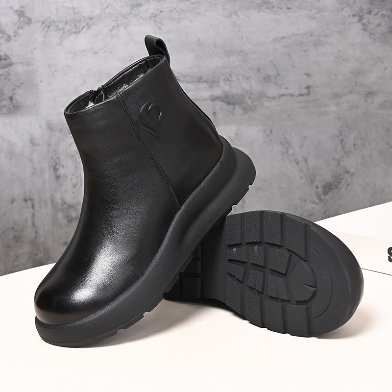 Bottom Fleece-lined Warm First Layer Cowhide Boots