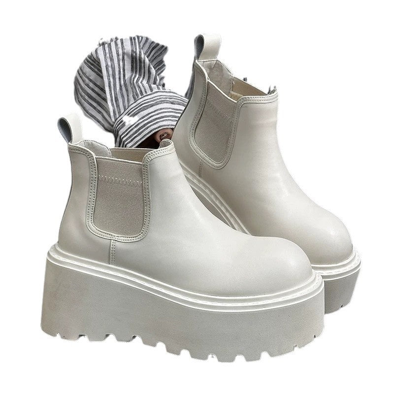 Women's White Smoke Pipe Soft Platform Ankle Veet Boots
