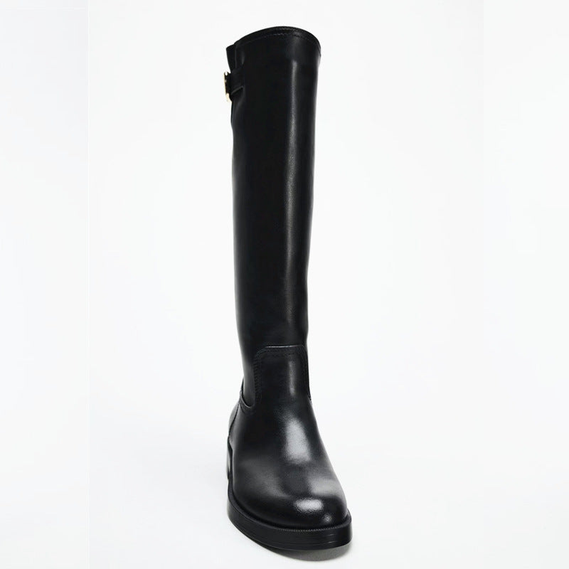 Women's Buckle Decoration Chunky Pantyhose Round Head Thick Bottom Below Boots